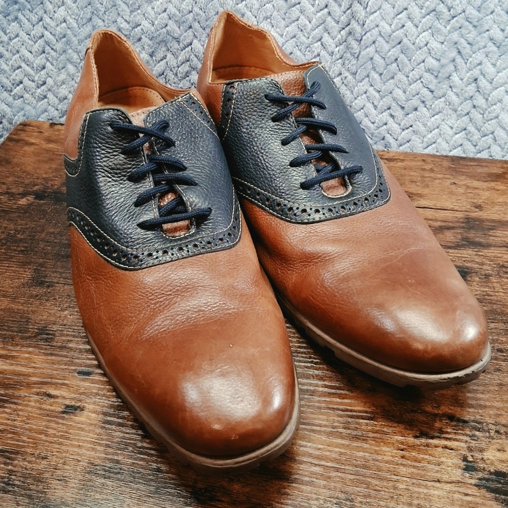 Clarks Mens 13 D Leather Saddle Shoes Brown Navy Blue Oxford 66101 Brazil